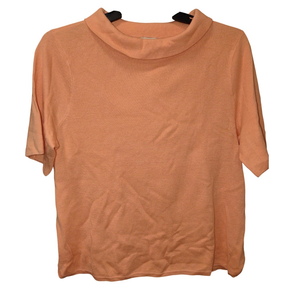 Talbots Petite‎ Knit Top Short Sleeve Cowl Neck Blouse Peach XL